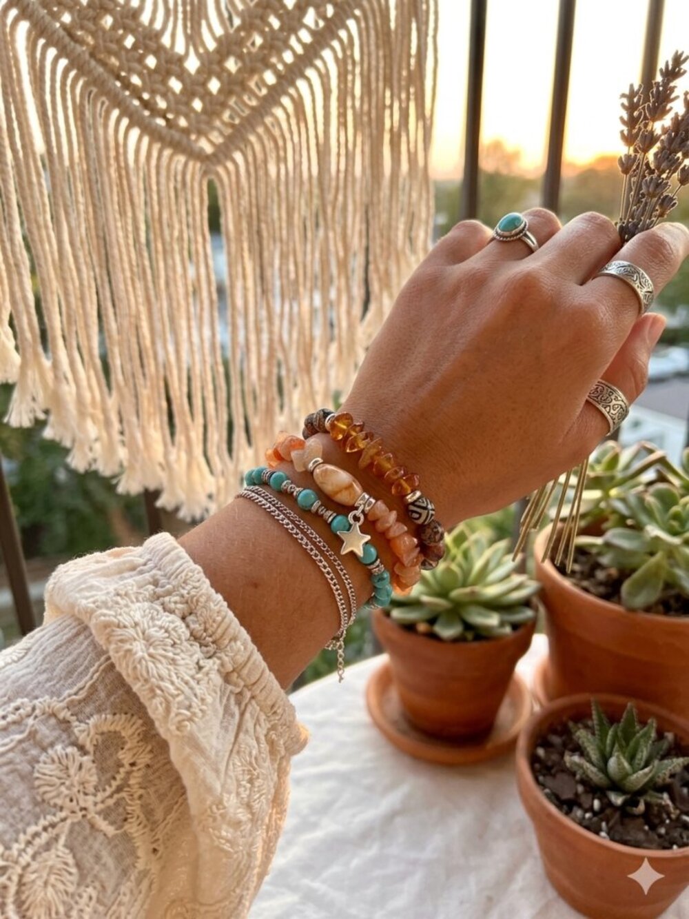 Designs by Forte | Celestial Sunstone Chip Stretch Bracelet & Star Charm
